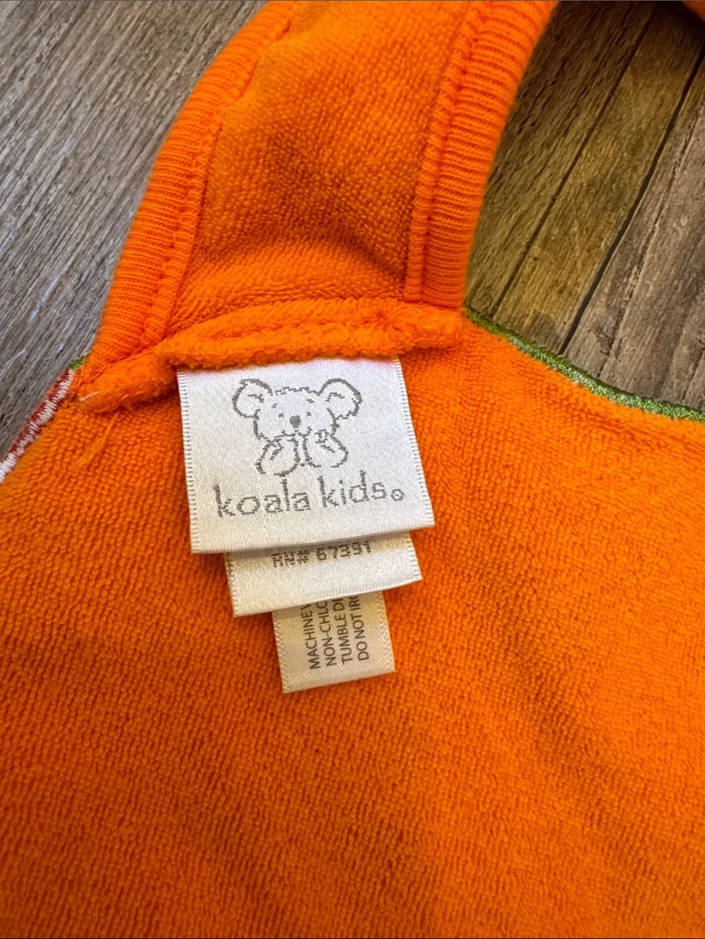 Koala Kids Orange Pumpkin Bib with Green Leaf Accent